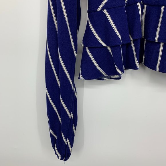 Free People Top Samifran Blue Stripe V Neck Button Long Sleeve - Picture 11 of 12